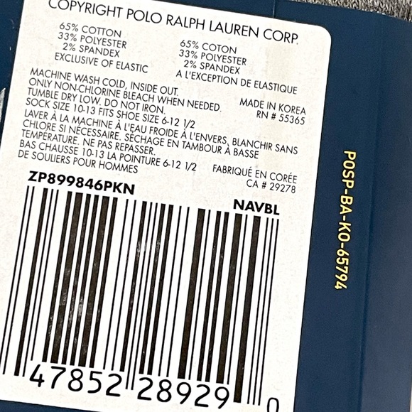 Polo Ralph Lauren Men's Dress Crew Socks 3 Pairs Set NWT New ZP899846PKN NAVBL - Picture 6 of 13